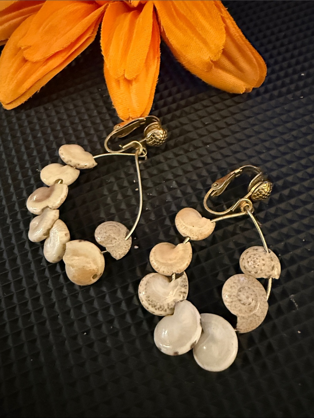 Gold-Tone Natural Shell Hoop Clip-On Earrings